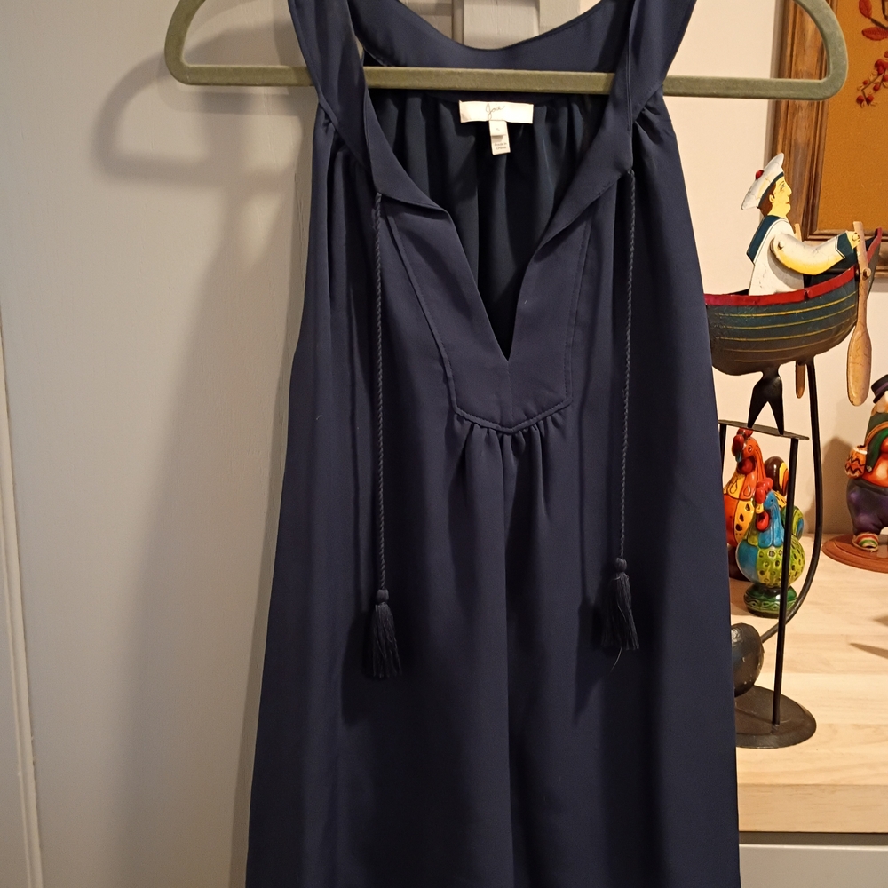 Joie Navy Blue Sleeveless V-Neck Tassel Tie Top